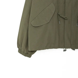 (Unisex) Drawstring Waist Flap Military Jacket