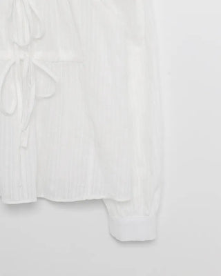 Square drawneck dobby stripe blouse