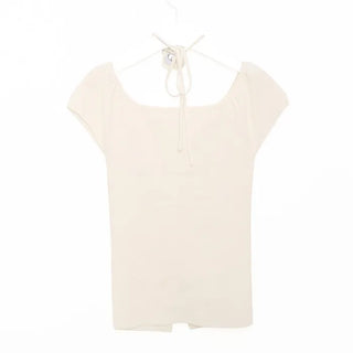 Flower Strap Heart Neck Shirring Short Sleeve T-Shirt