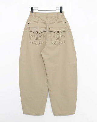 Cross-stitch flap pocket striped cotton pants