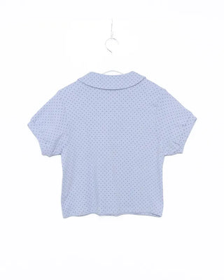 Round Collar Gathered Polo Neck Dot Puff T-Shirt