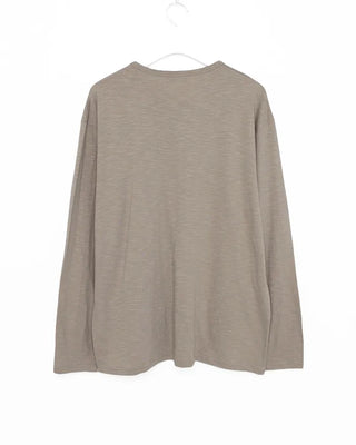 U-neck cotton button-down long-sleeved T-shirt
