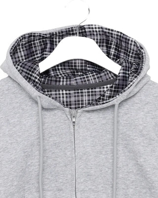 Checked hooded zip-up parka