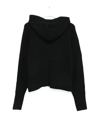 Ribbed Point High Neck Hooded Cardigan