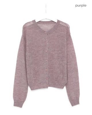 Round neck alpaca knit cardigan