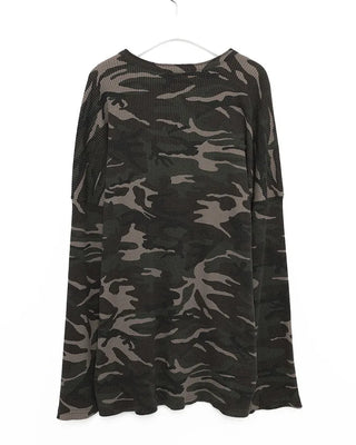 Camouflage Waffle Henley Neck Long T-Shirt