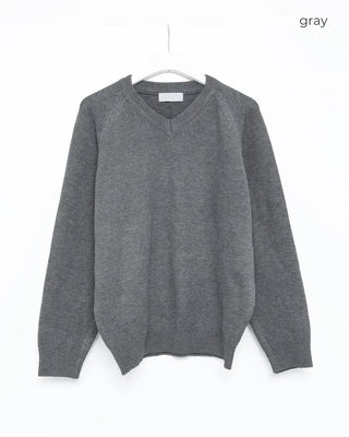 (Unisex) V-neck raglan high-gauge knit