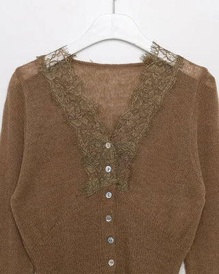 Lace-point V-neck cardigan