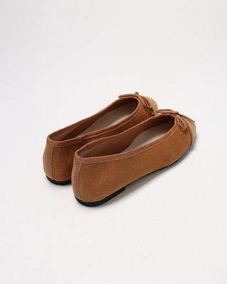 Corduroy color ribbon flat shoes