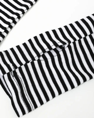 Striped half-turtleneck cut and sew