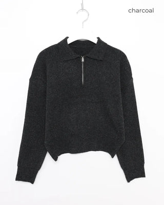 Half-zip-up color knit