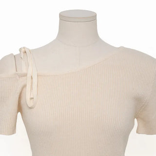 Asymmetrical Ribbon Short-Sleeve Knit