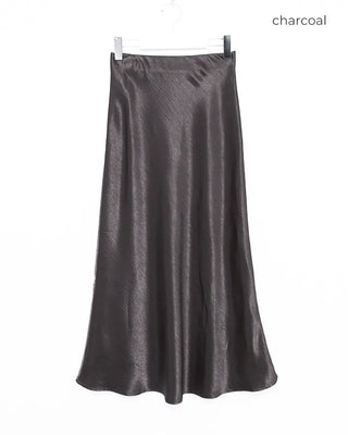Silk elastic waist long skirt