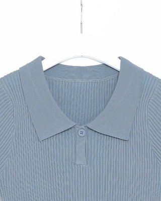 Polo neck semi-cropped ribbed knit T-shirt
