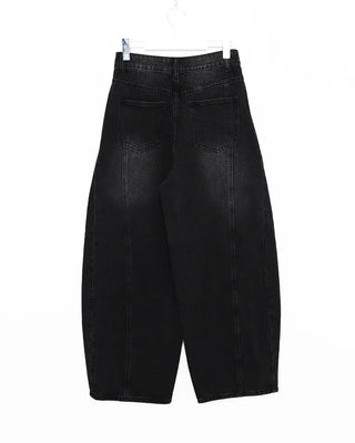 (Unisex) Center Seam Washed Balloon Denim Pants