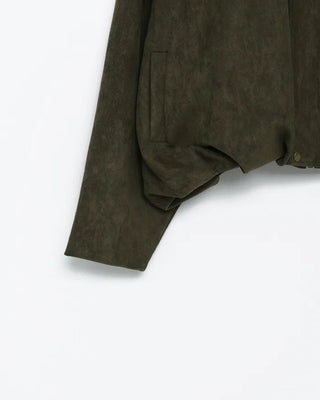 Gathered hem semi-cropped suede blouson jacket