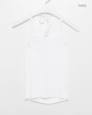 Round neck striped halter neck ribbed camisole