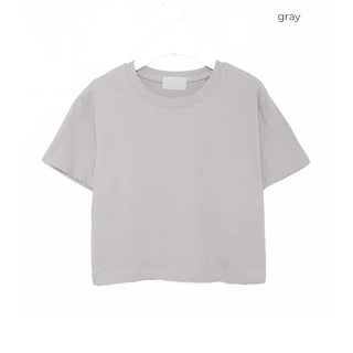 Round cropped short-sleeved T-shirt