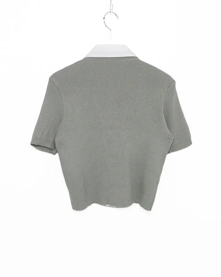 Shirt-style short-sleeved cardigan