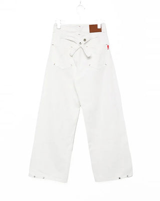 Button-back cinch wide cotton pants