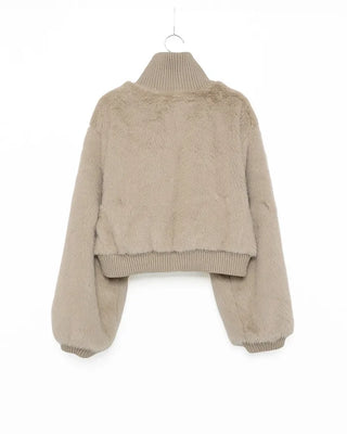 High-neck cropped fur jacket
