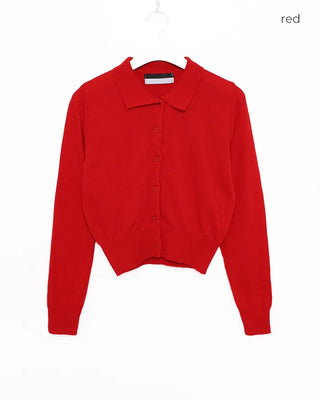 Button-collar knit cardigan