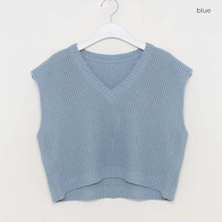 Oversized V-neck knit vest