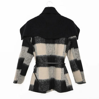 Knitted shawl set with checked jacket