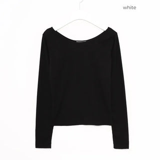 U-neck ribbed long-sleeved T-shirt