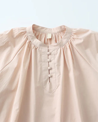 (ORIGINAL) Henley Neck Ribbon Balloon Blouse
