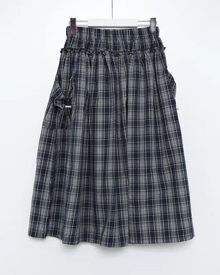 Checked pocket banded long skirt
