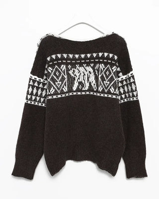 2-Way Slashed Neck Fair Isle Sweater