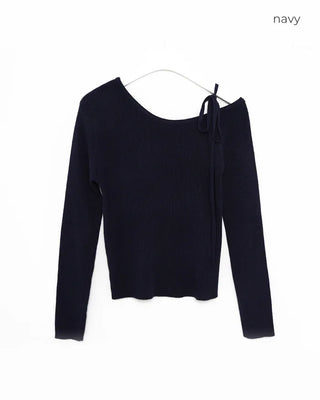 Asymmetrical Ribbon Knit T-Shirt