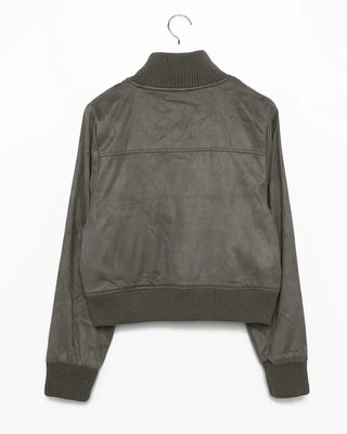 Ribbed High-Neck Suede Zip Jacket