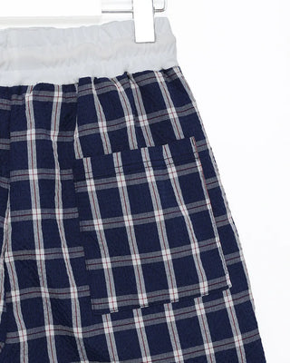 Waist two-tone check seersucker wide pants