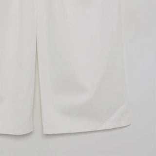 Double-pleated cotton wide-leg pants