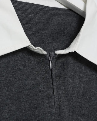 Two-tone simple V-neck knit