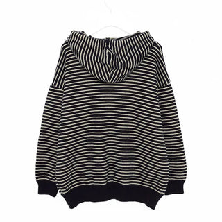 Striped knit hooded zip-up