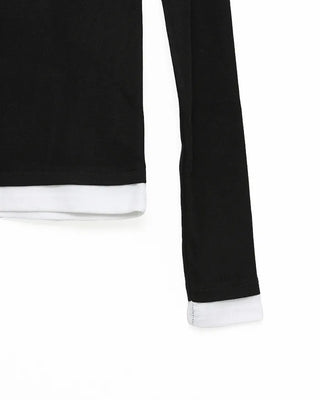 Half-open neck slim-fit layered t-shirt