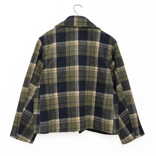 Checked short duffel coat