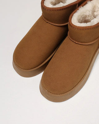 Inner fleece ankle-cut high-sole sheepskin boots