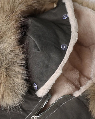 (Unisex) Hooded Fur Down Jacket