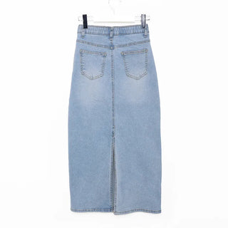 Back-slit denim long skirt