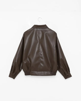Oversized Collar Faux Leather Jacket
