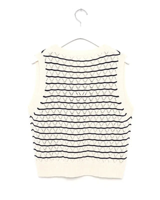 Openwork striped V-neck vest