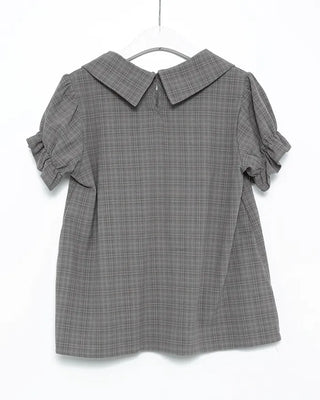 Button-up bust gathered yoke puff blouse