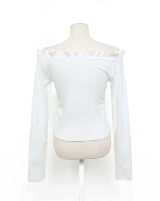 Frilled off-shoulder cropped t-shirt