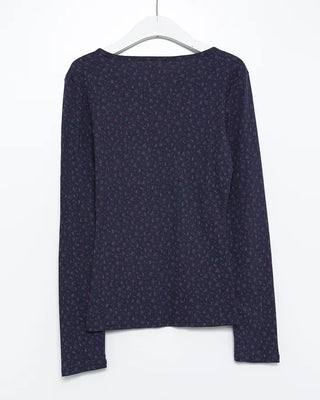 Flower Henley Neck Pointelle Long T-Shirt