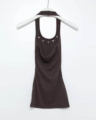 Eyelet halter neck sleeveless top