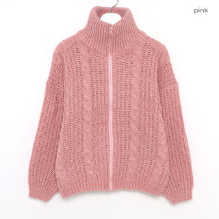 Cable Zipper Cardigan